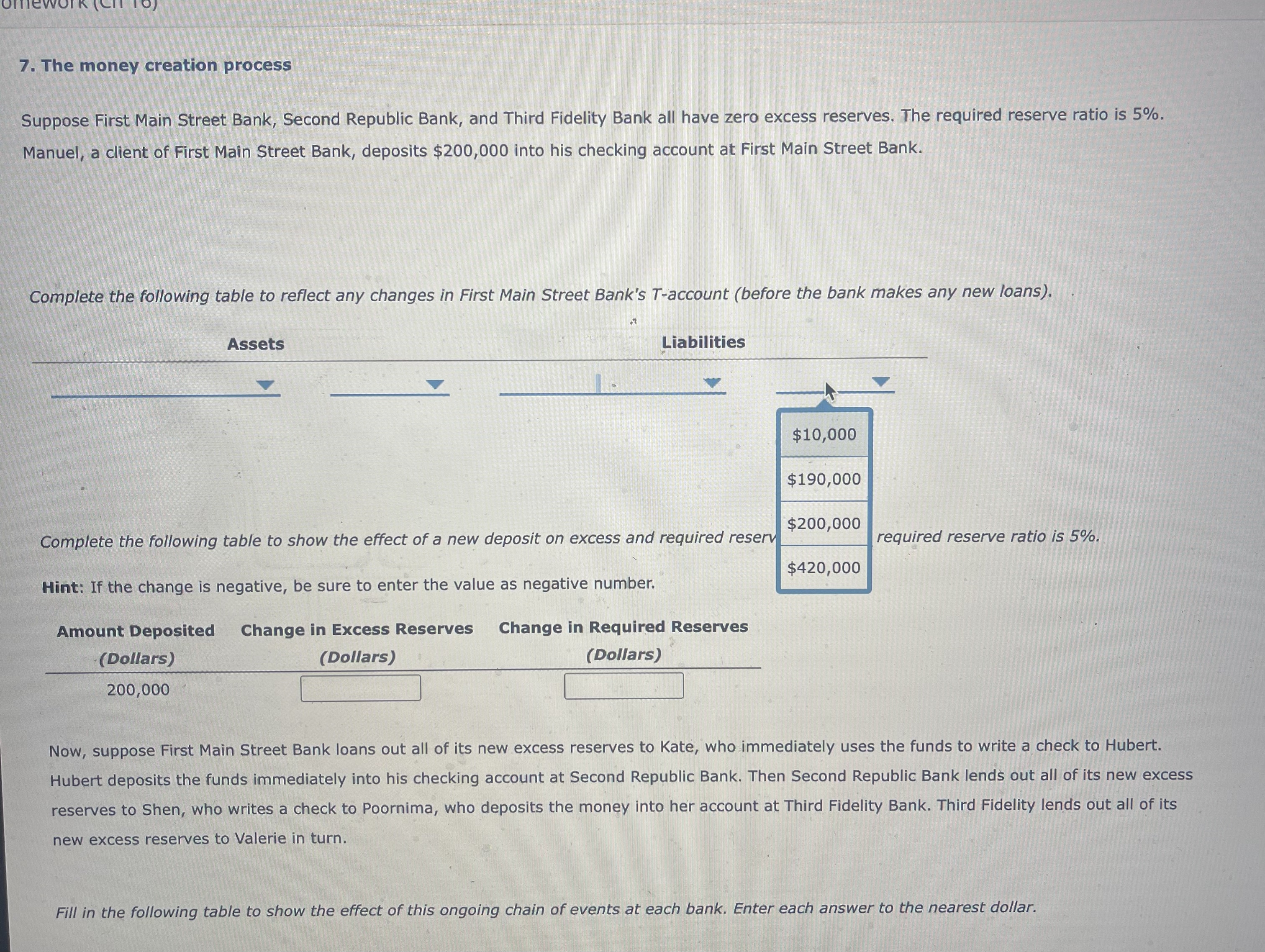 First Main Street Bank's T-account (before the bank makes any new loans).