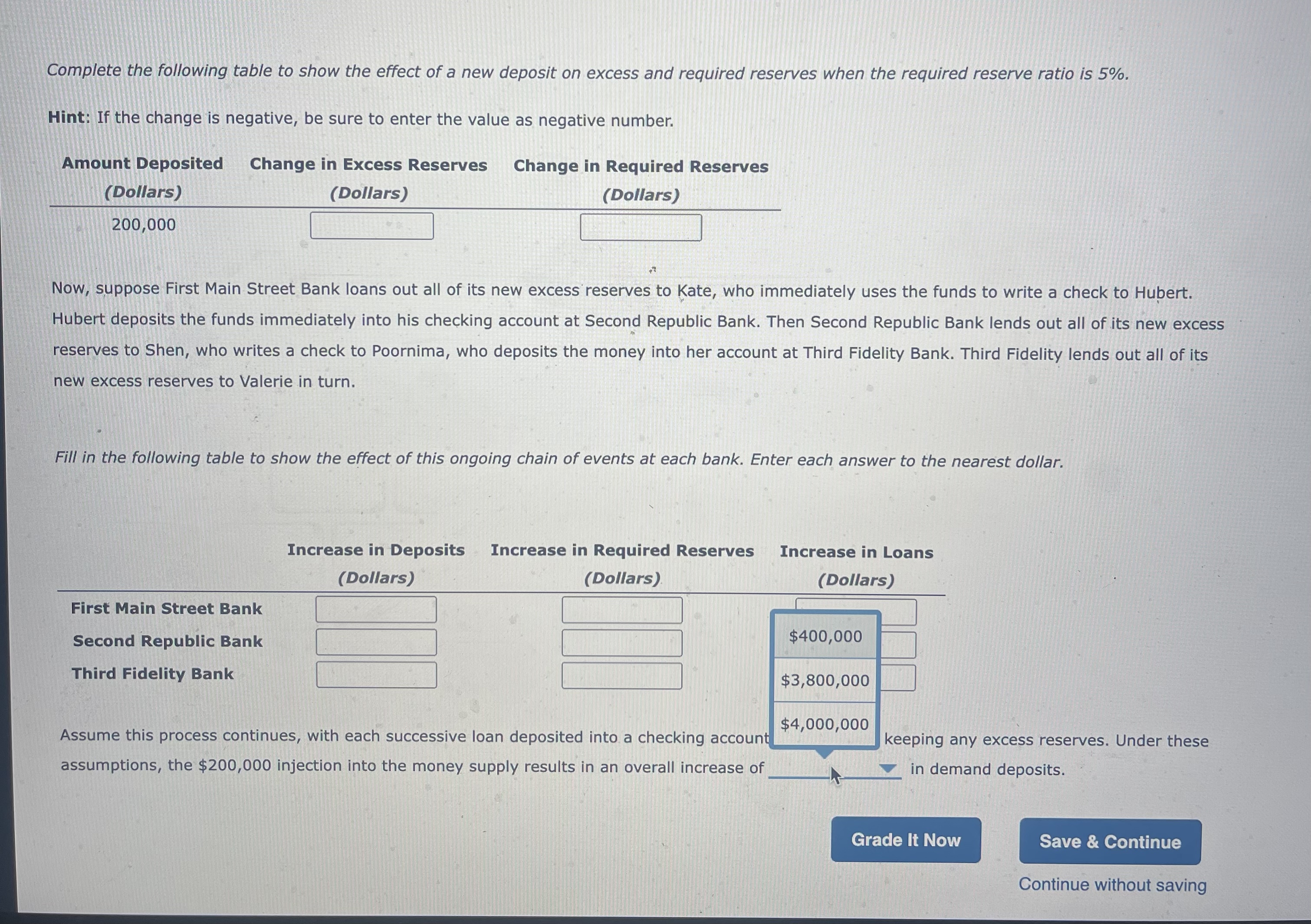 be sure to enter the value Reserves Amount Deposited Change in Excess