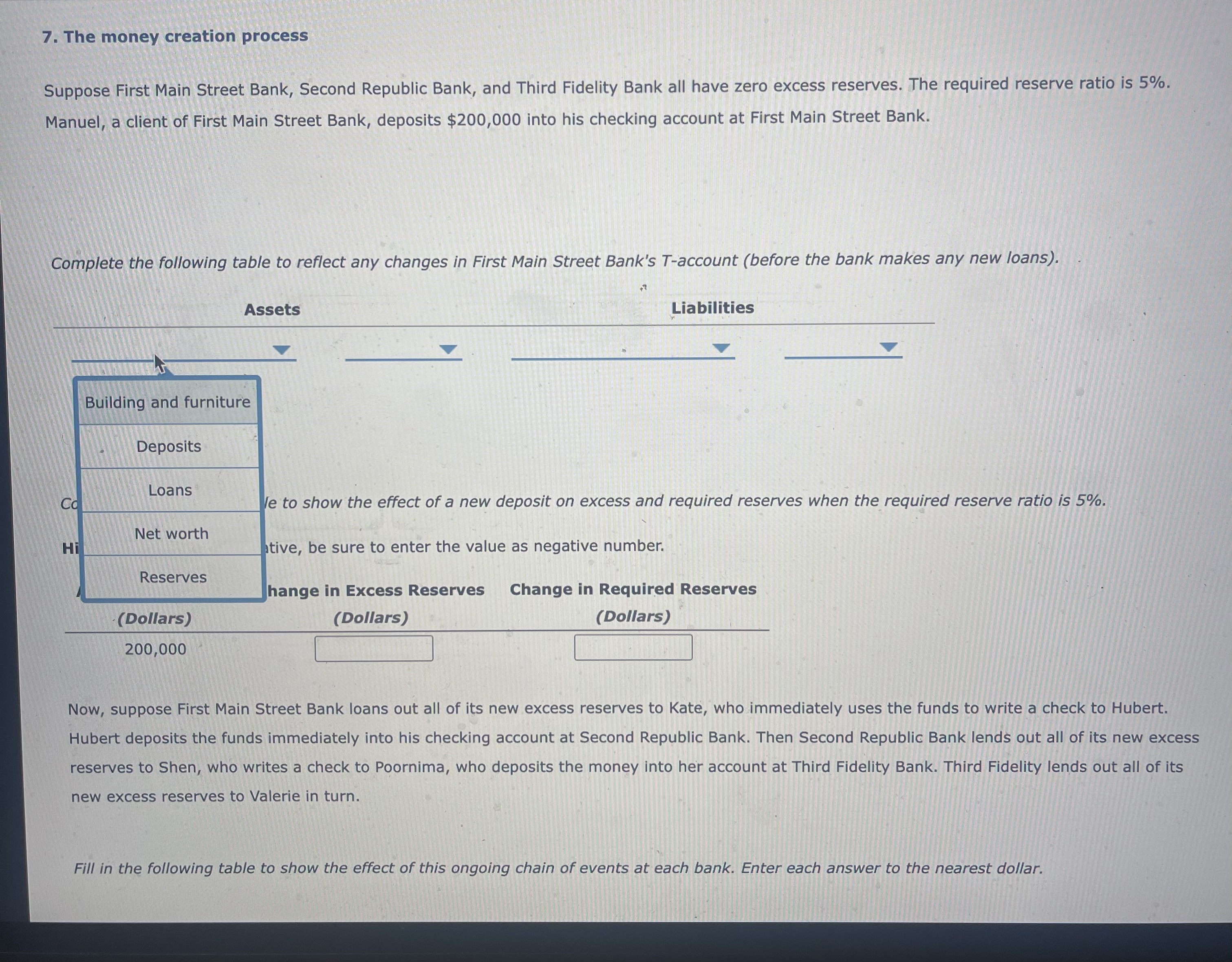 Reserves serves (Dollars) (Dollars) (Dollars) 200,000 Now, suppose First Main Street Bank