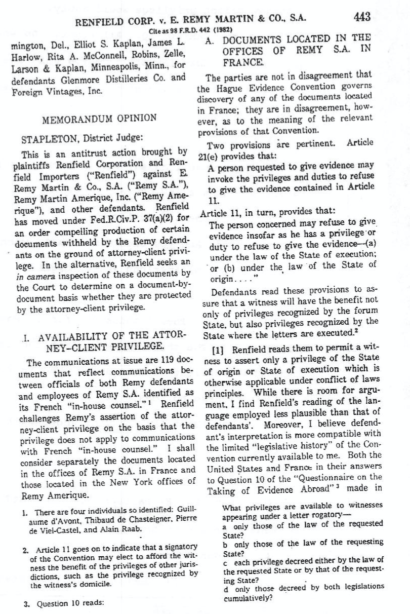 OF REMY S.A. IN Larson & Kaplan, Minneapolis, Minn., for FRANCE defendants