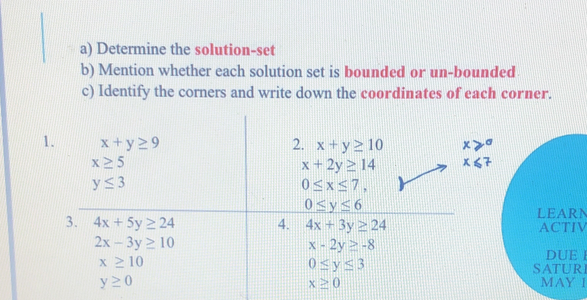 Business decision analysis a) Determine the solution-set b) Mention whether each