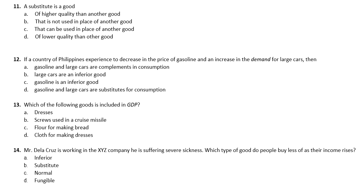 goods c. All costs on all products d. The number of people