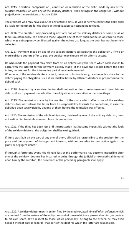 and Solidary Obligations Art. 1207. The concurrence of two or more creditors