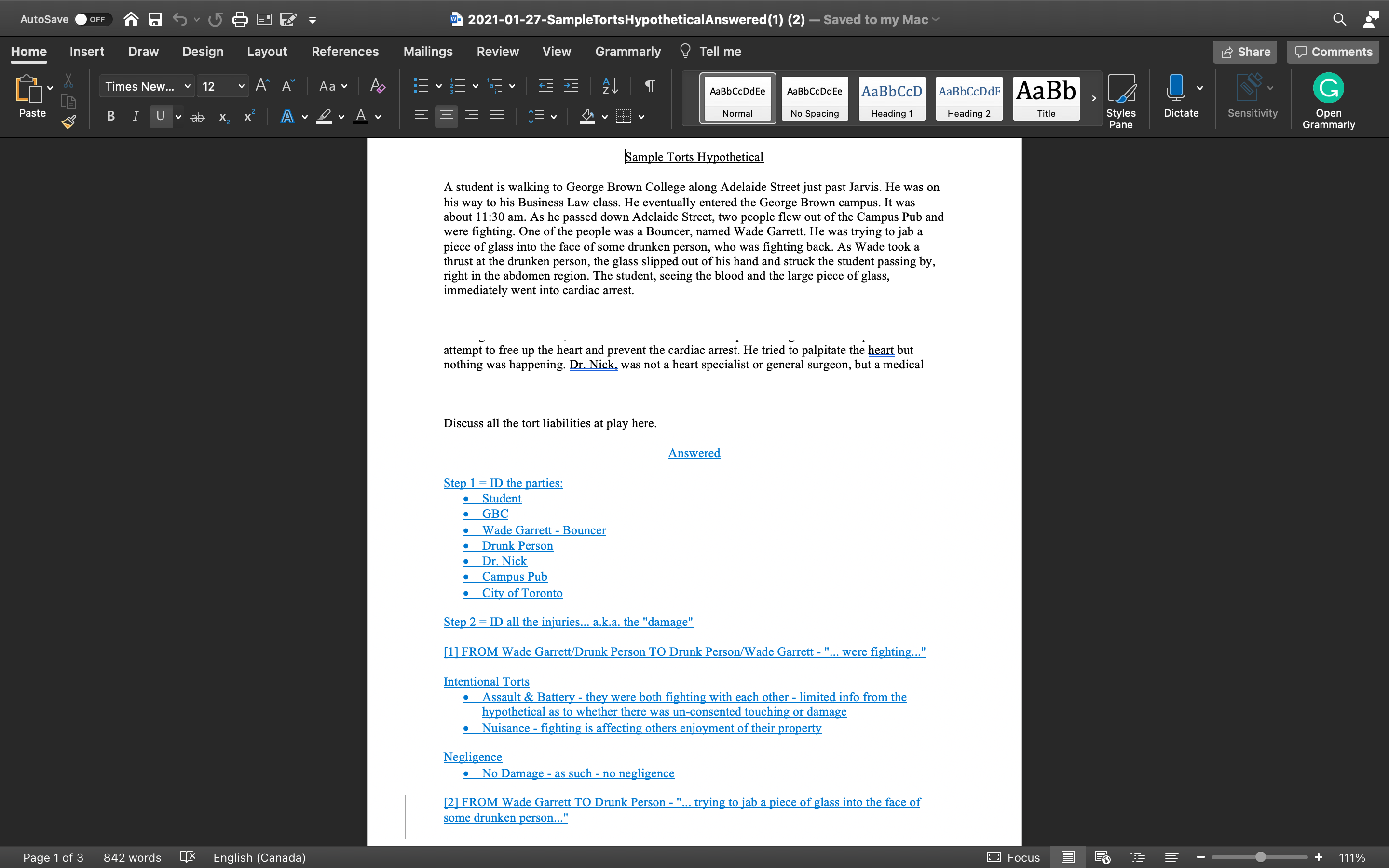 Assignment #1: Torts Hypothetical's This assignment is one question. It's worth
