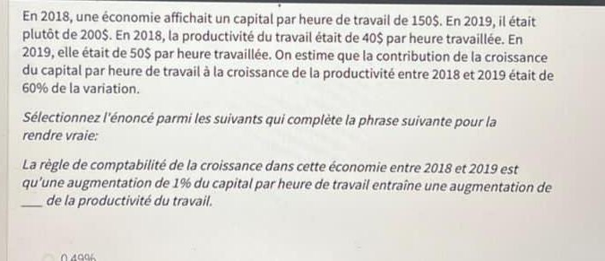 En 2018. une economie affichait un capital par heure de travail de