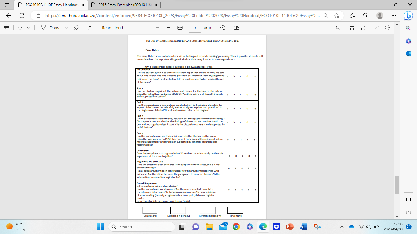 to drawi feel a good foundation will boost me ECO1010F.1110F Essay Handout
