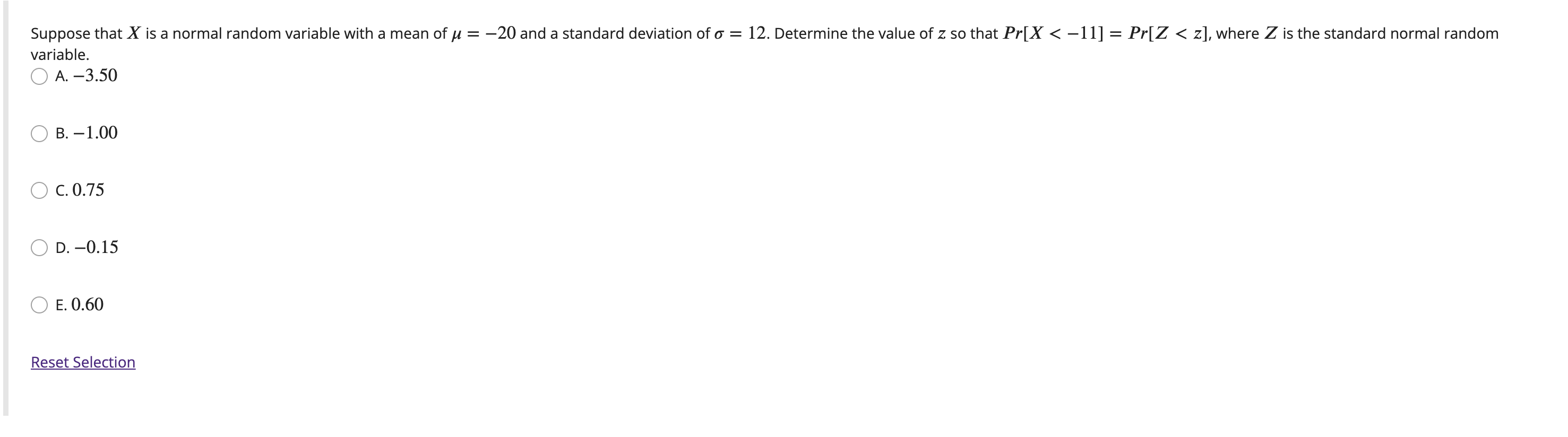 Standard Normal Random Variable Z Pr[Z