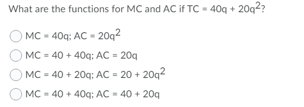 answer please? What are the functions for MC and AC if