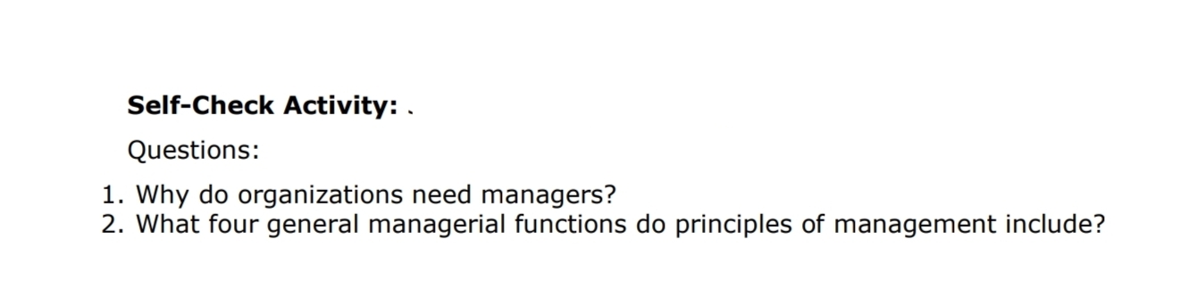 please help me Self-Check Activity: . Questions: 1. Why do organizations