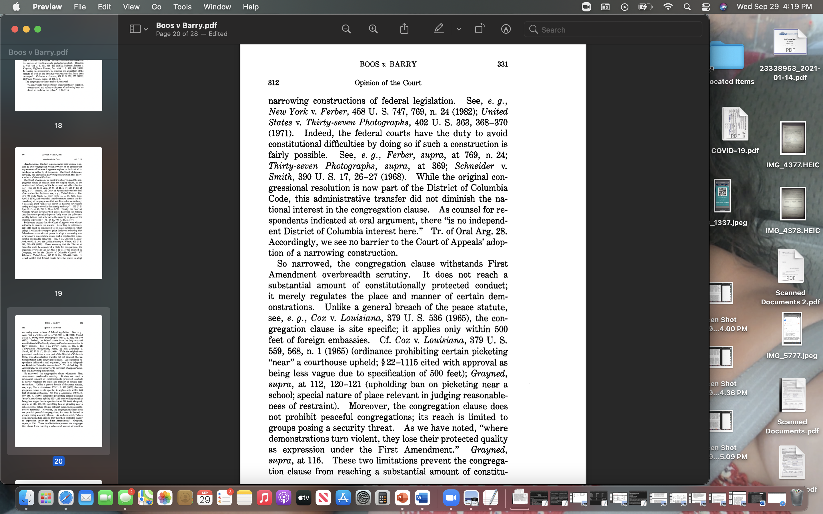 What's the holding in Boos v. Barry and what justification does Justice