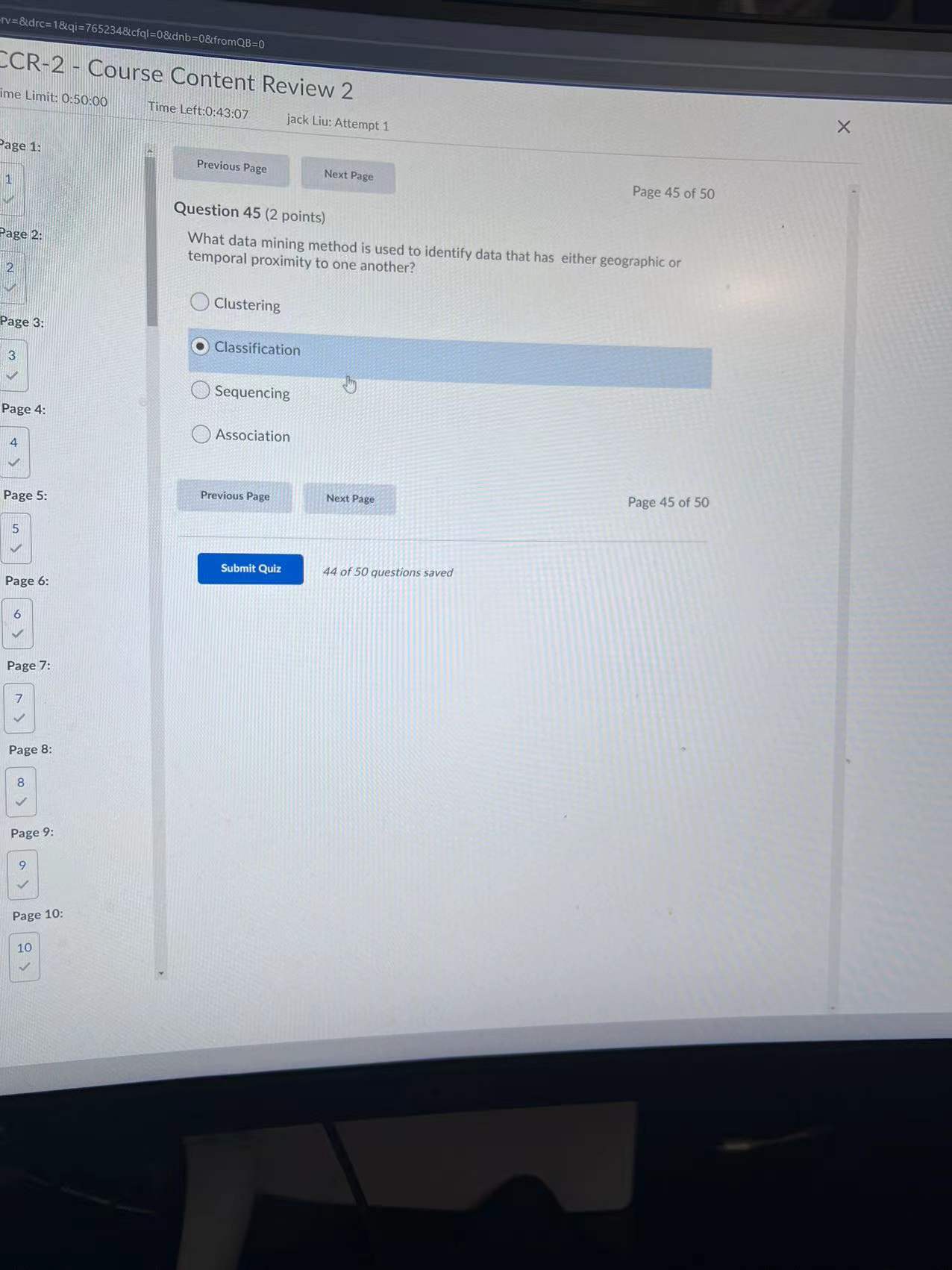 Page 1: Previous Page Next Page Page 41 of 50 Question 41