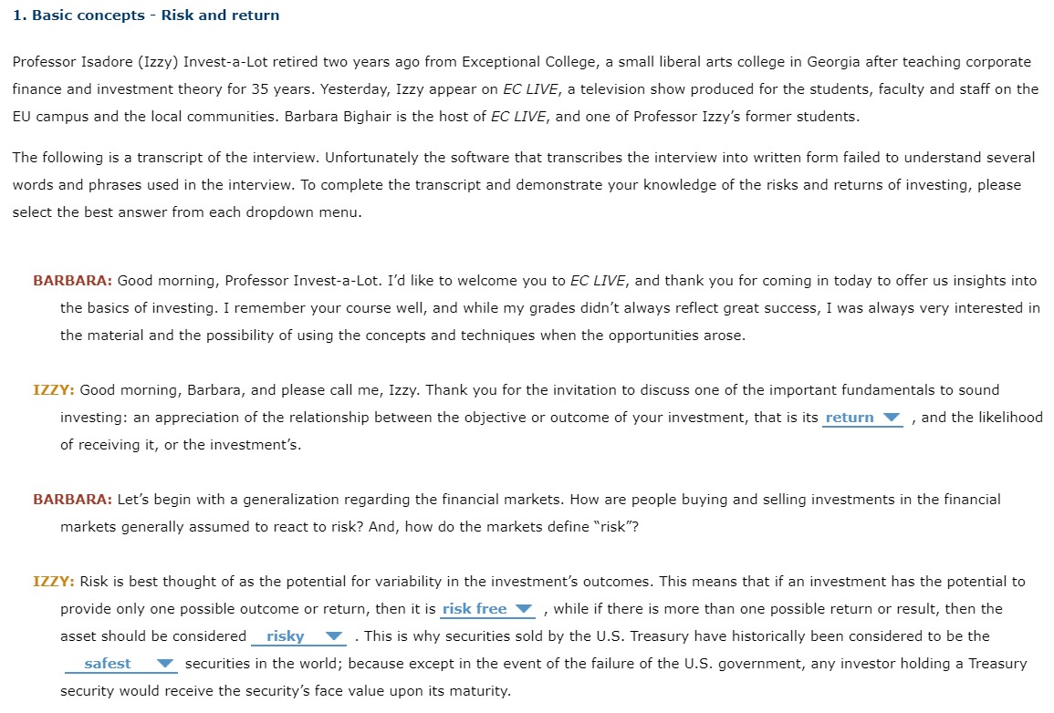  Solve the following questions correctly.,,, 1. Basic concepts - Risk and