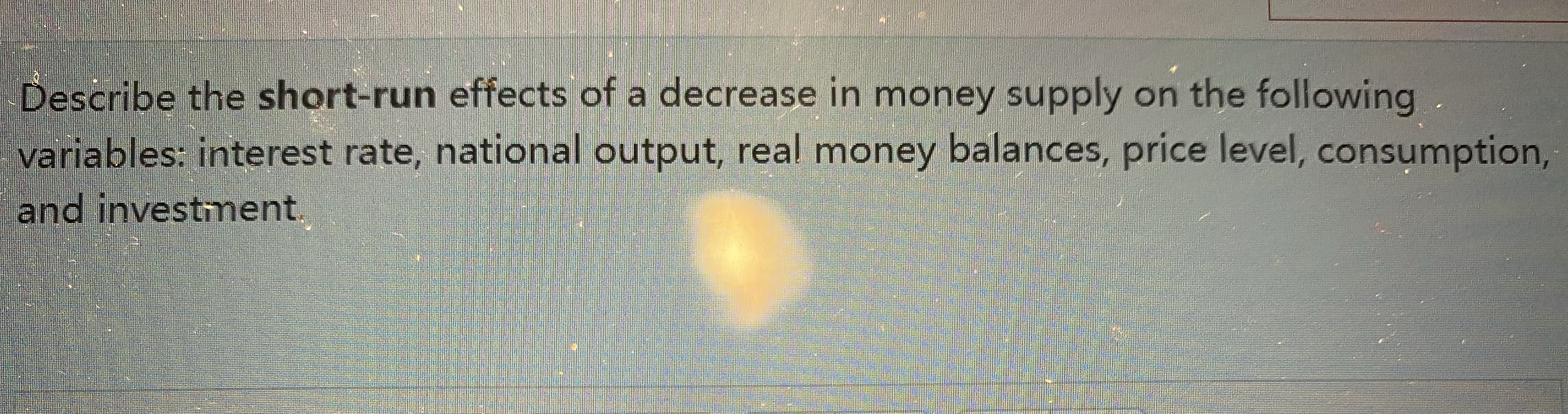 the following variables: interest rate, national output, real money balances, price level,