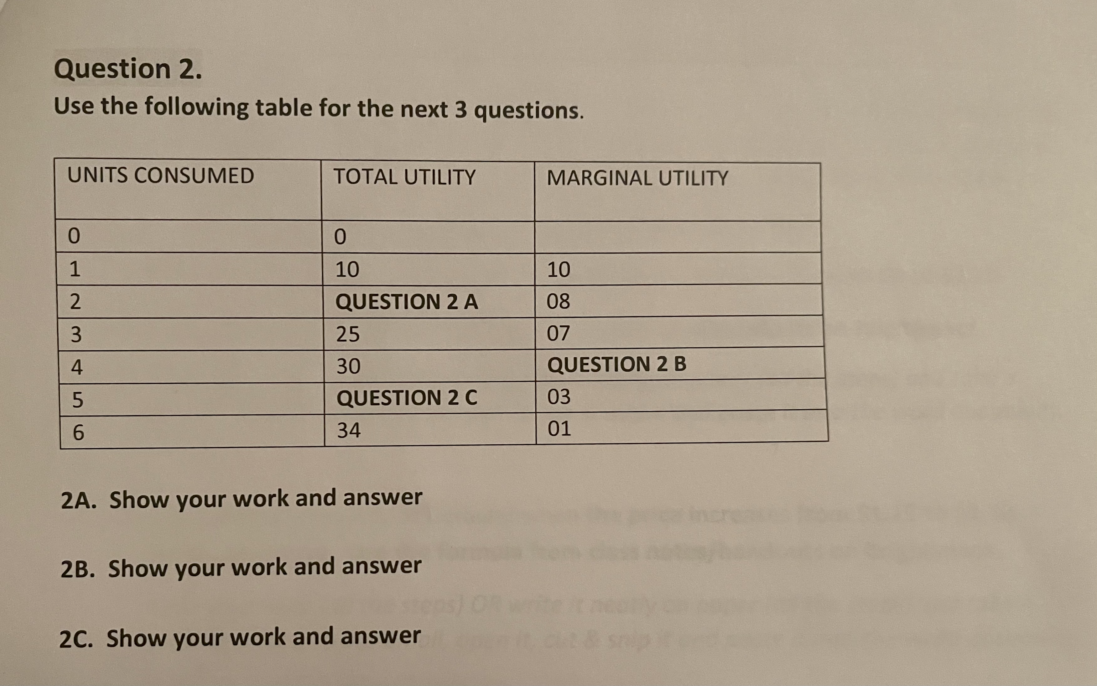 UNITS CONSUMED TOTAL UTILITY MARGINAL UTILITY 0 0 1 10 10 2
