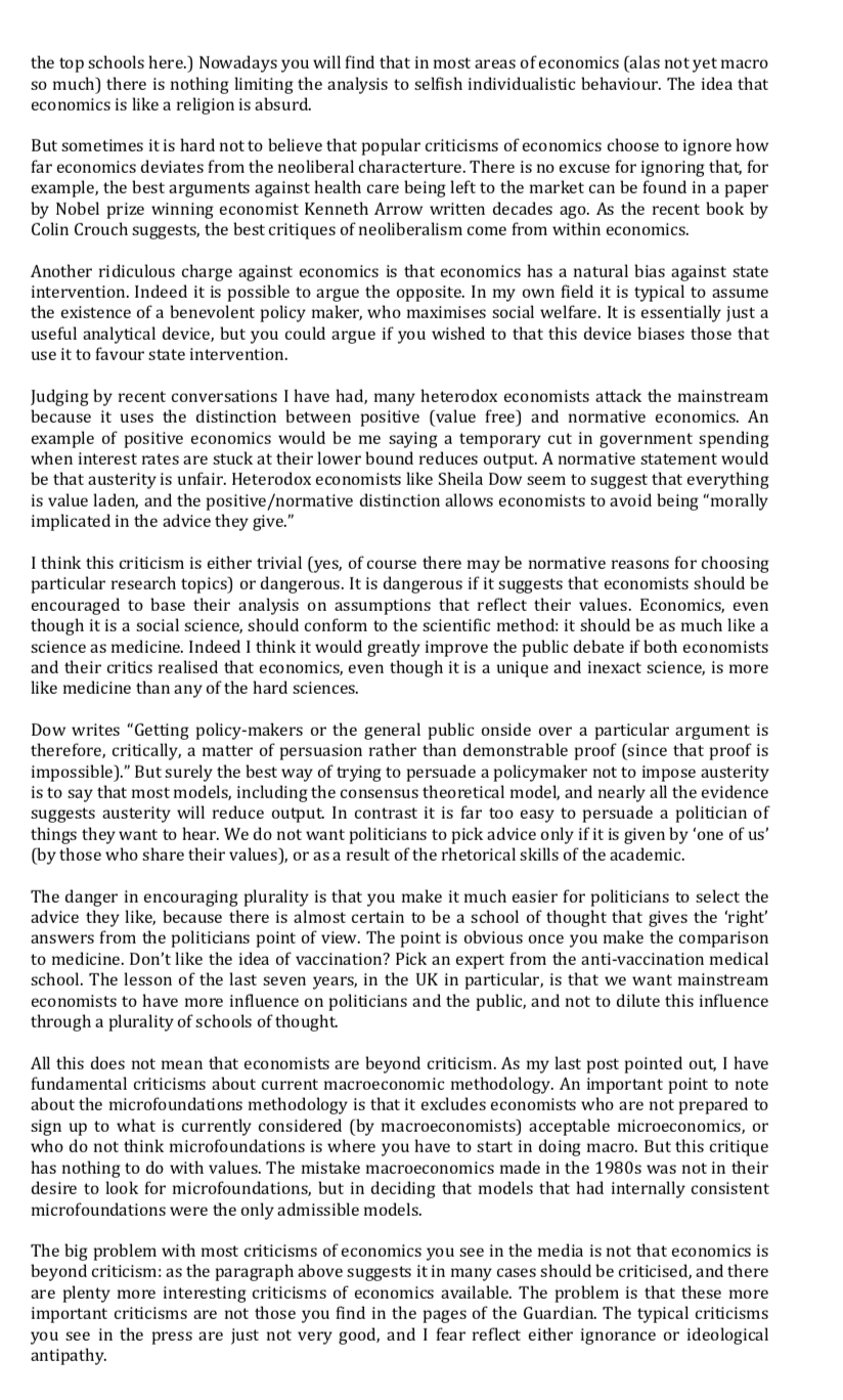 economists for repetitively reproducing a somewhat out-of-touch critique of economics, one example