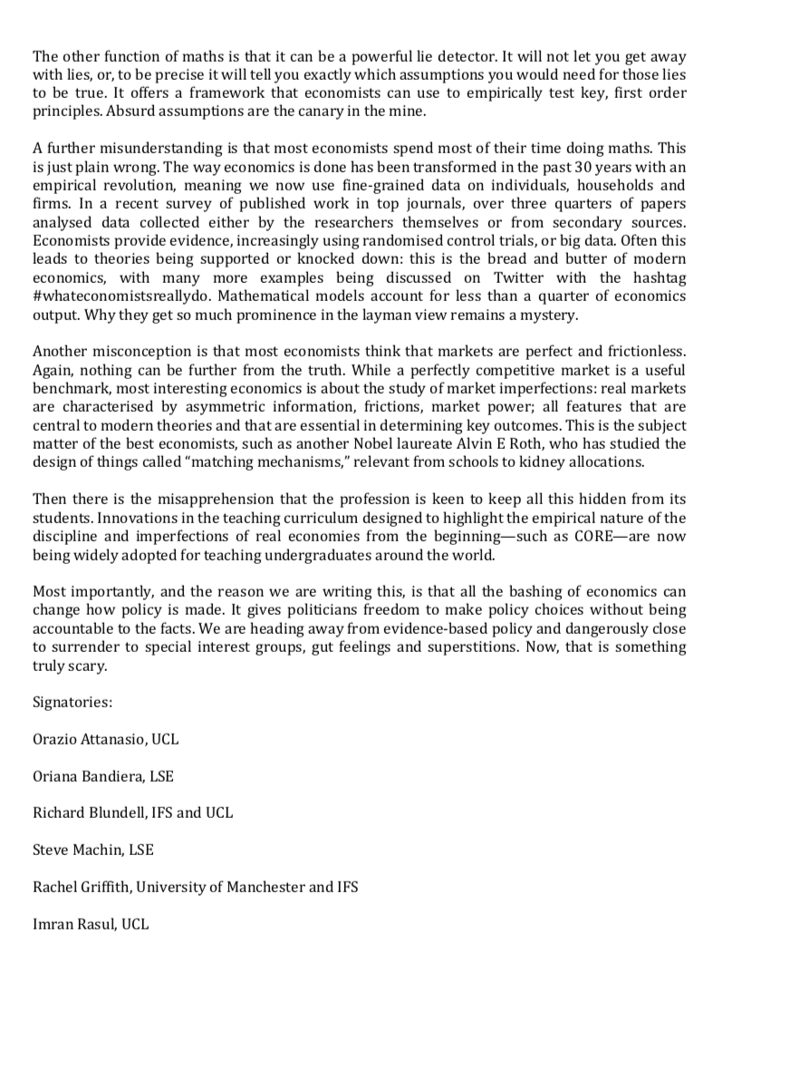 group of actual economists published a response "Dismal ignorance of the "dismal