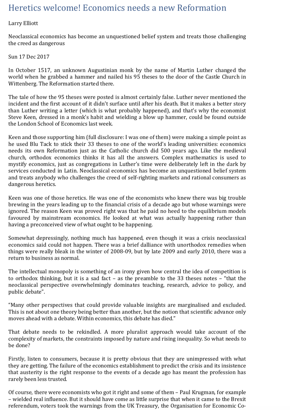 science"?a response to Larry Elliot." A week or so after that, economist