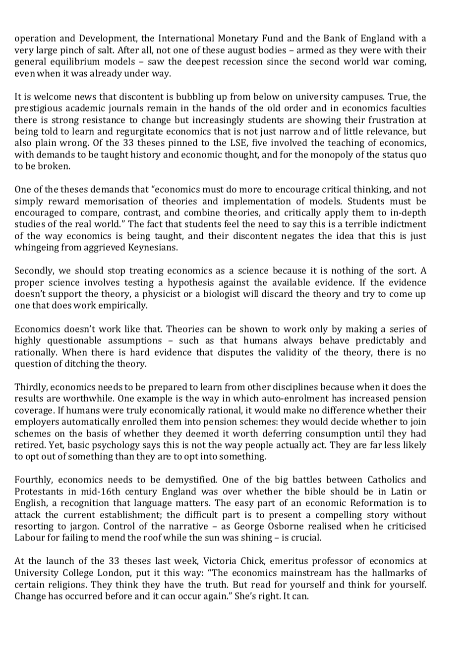 it look like? Heretics welcome! Economics needs a new Reformation Larry Elliott