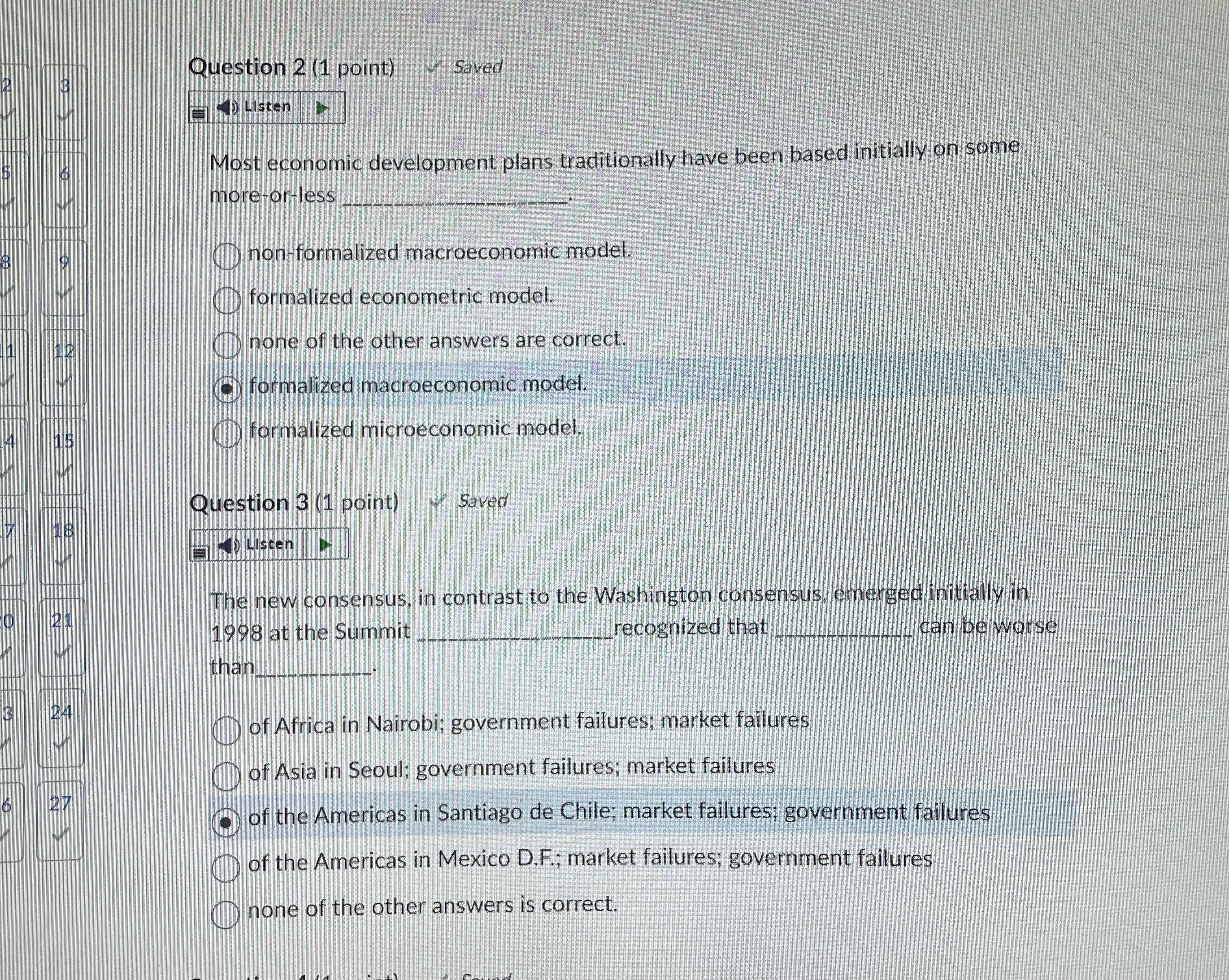 Question 2 (1 point) Saved W Listen Most economic development plans