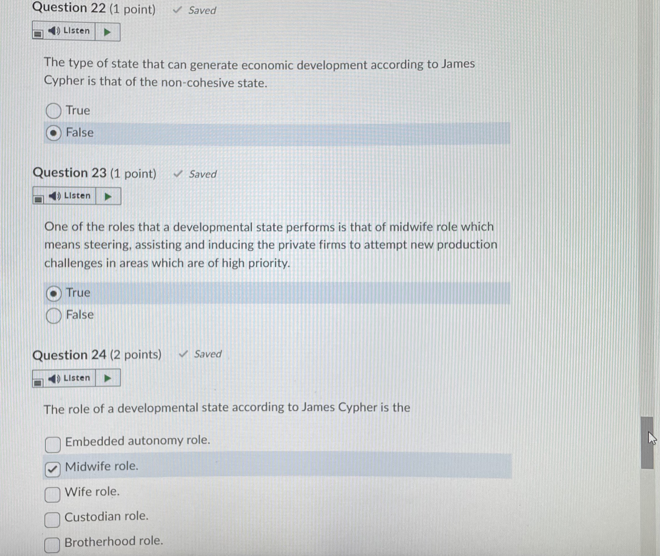 none of the other answers is correct.\fQuestion 6 (1 point) Saved Listen