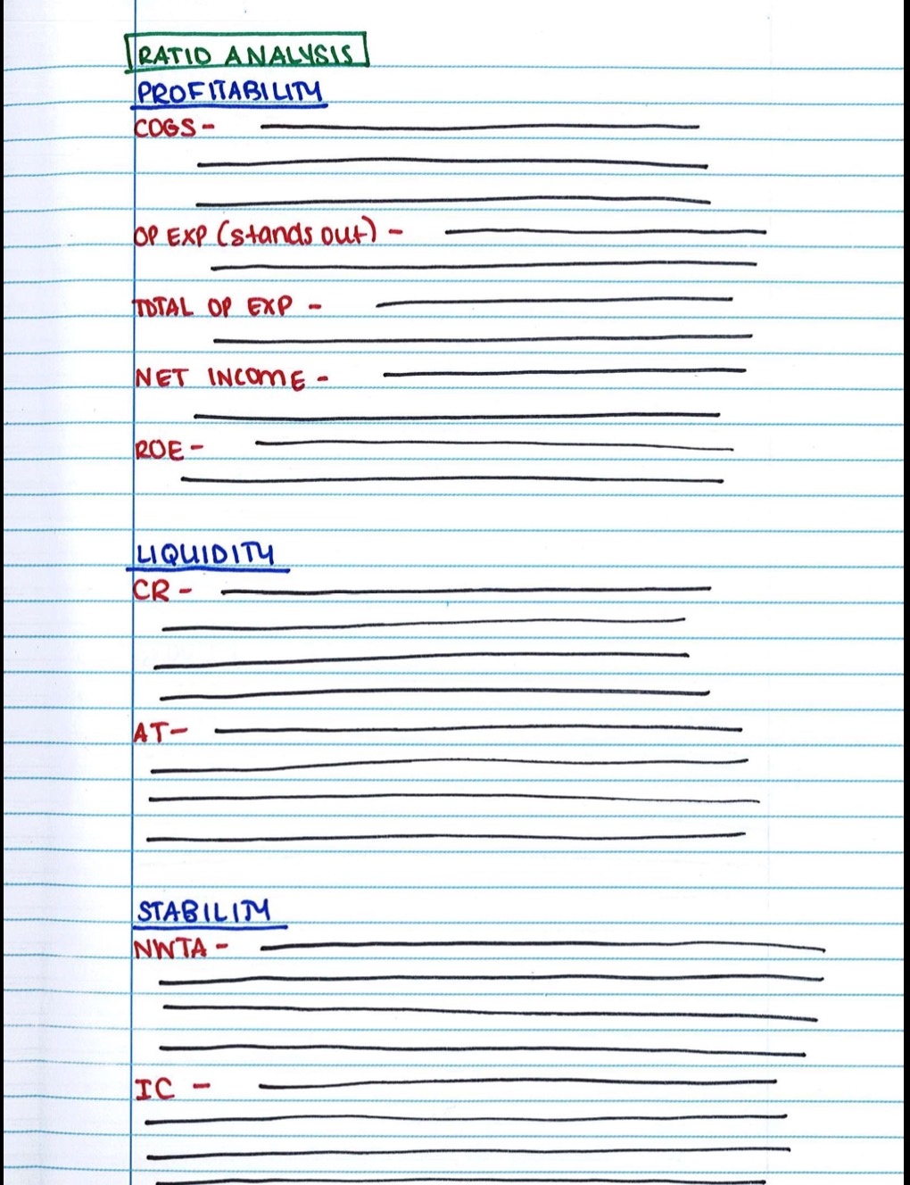 RATIO ANALYSIS PROFITABILITY COGS - OP EXP (stands out ) -