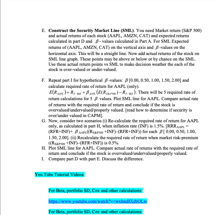 as given below. [NOTE: Each group will have AAPL, AMZN, S&P 500,