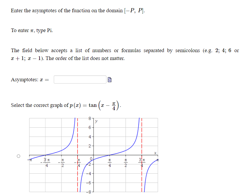 of the graph of the function p {as} = tan (a: E).