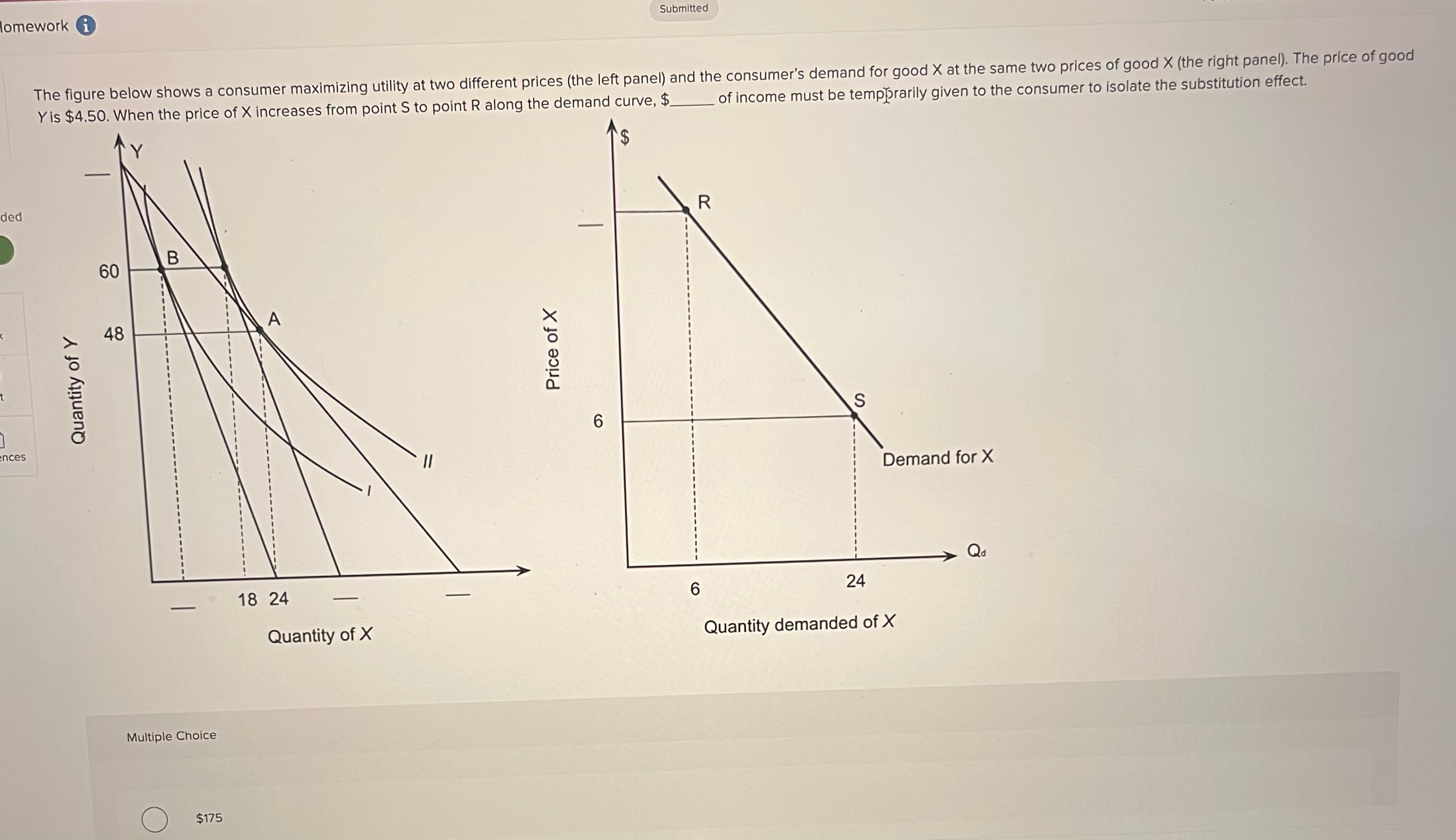 omework Submitted The figure below shows a consumer maximizing utility at two