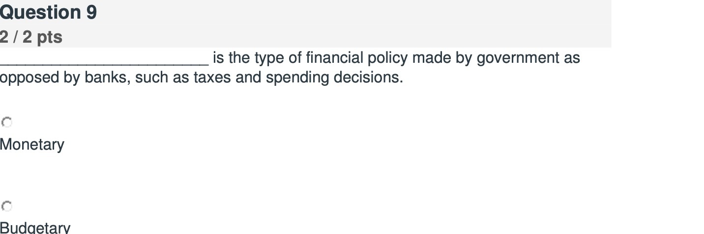 policy made by government as opposed by banks, such as taxes and