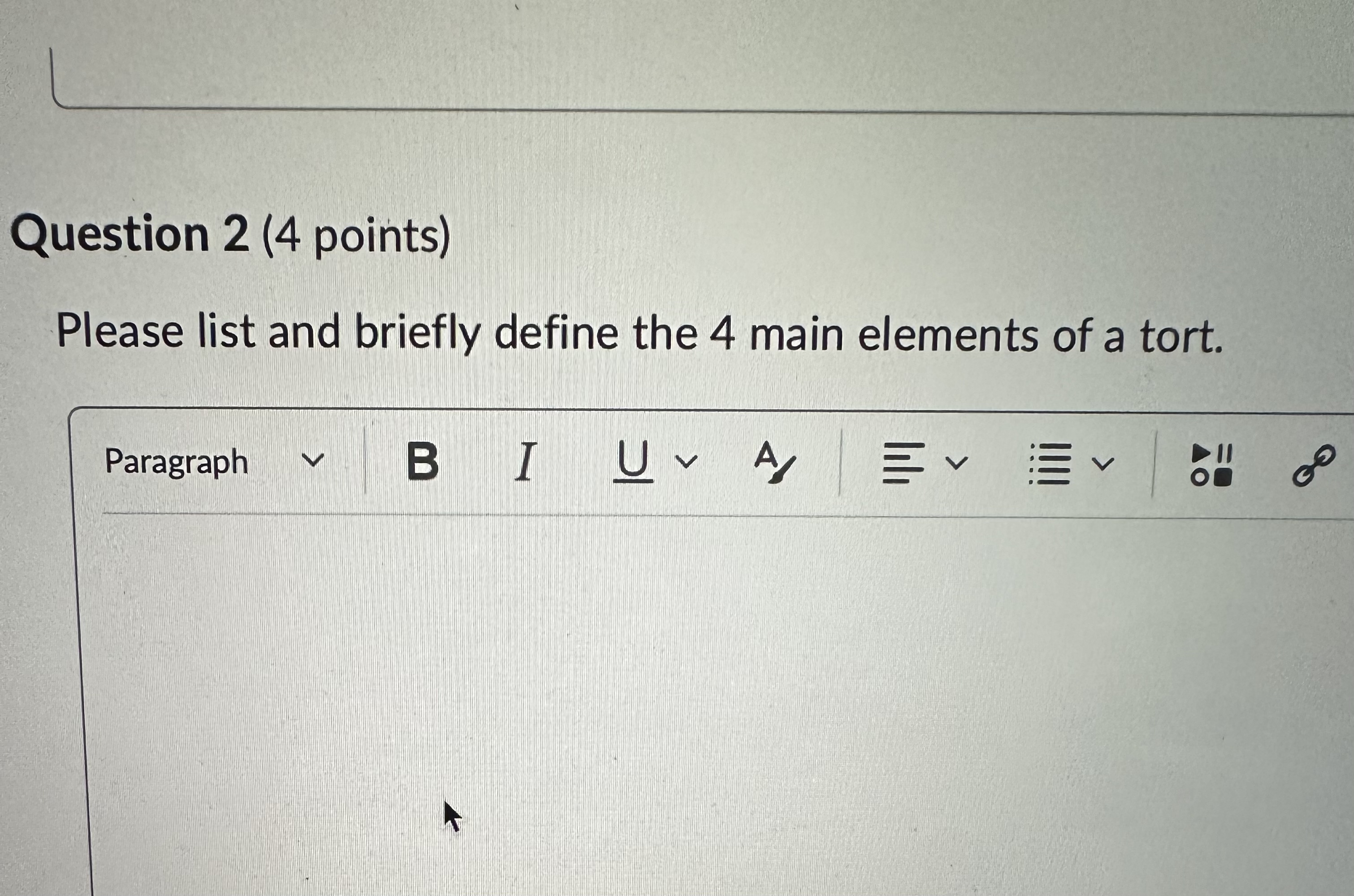 Question 2 (4 points) Please list and brief'y define the 4 main