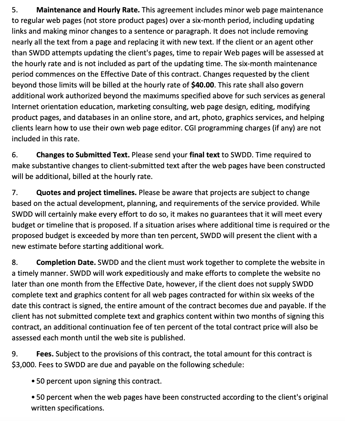 on the sample contract.a) What is the consideration that each party gives