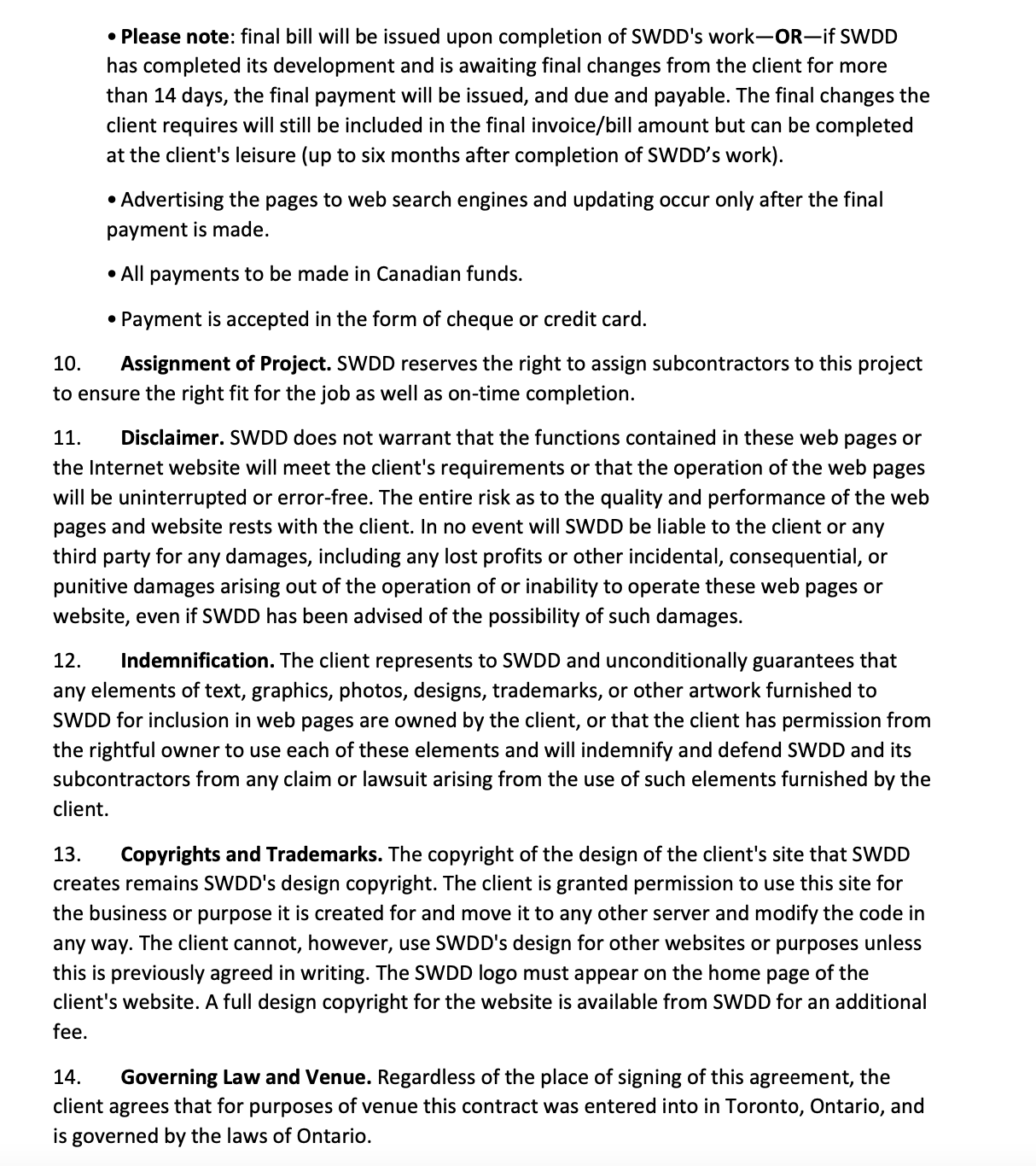 in the transaction between SWDD and Client Company ABC?b) Review clauses 10