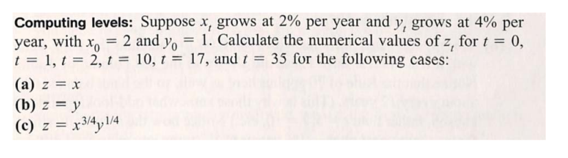 grows at 4% per year, with x = 2 and yo =