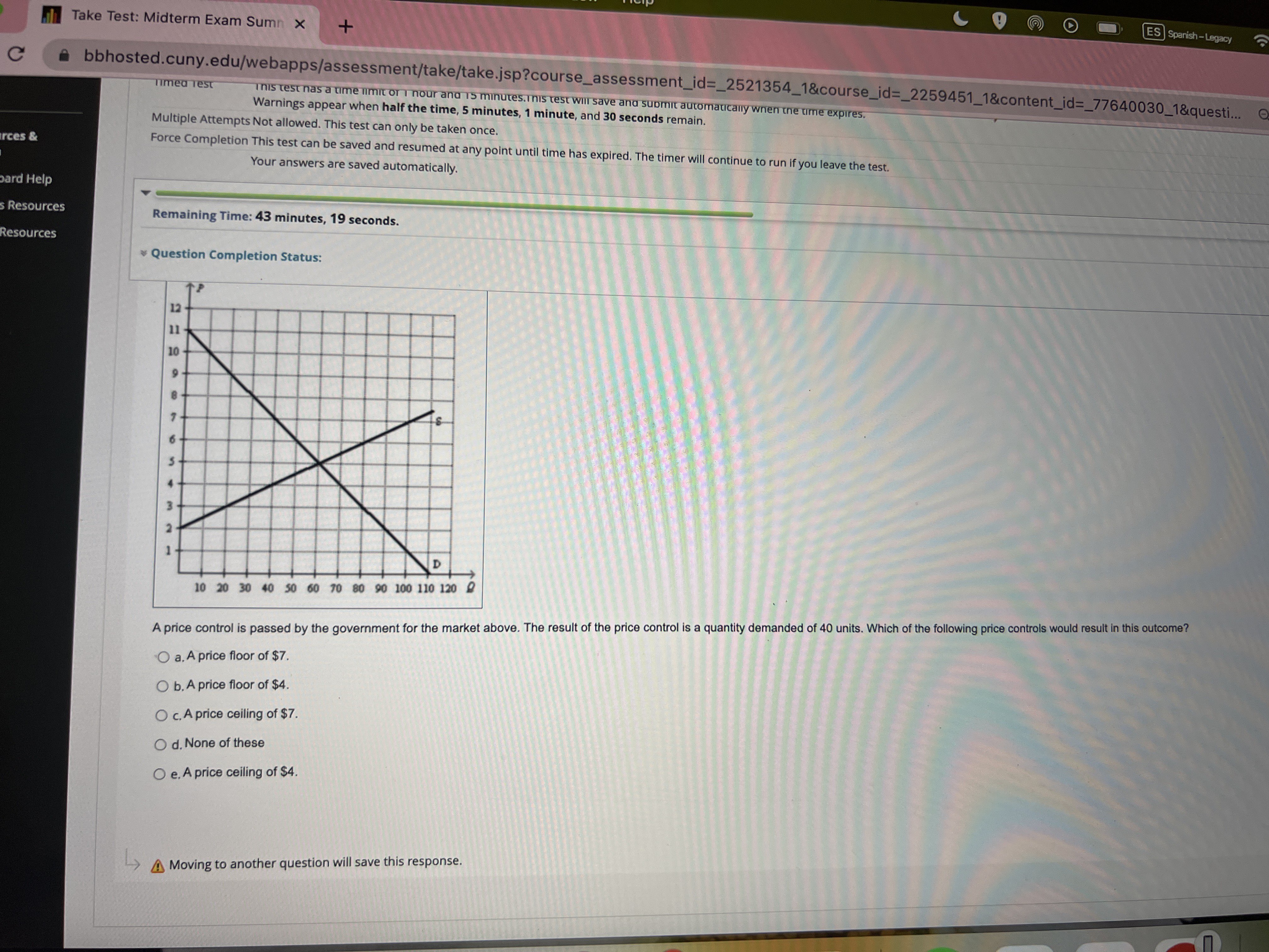 01 minute, 03 seconds, Question Completion Status: Question 1 Price (dollars) 20