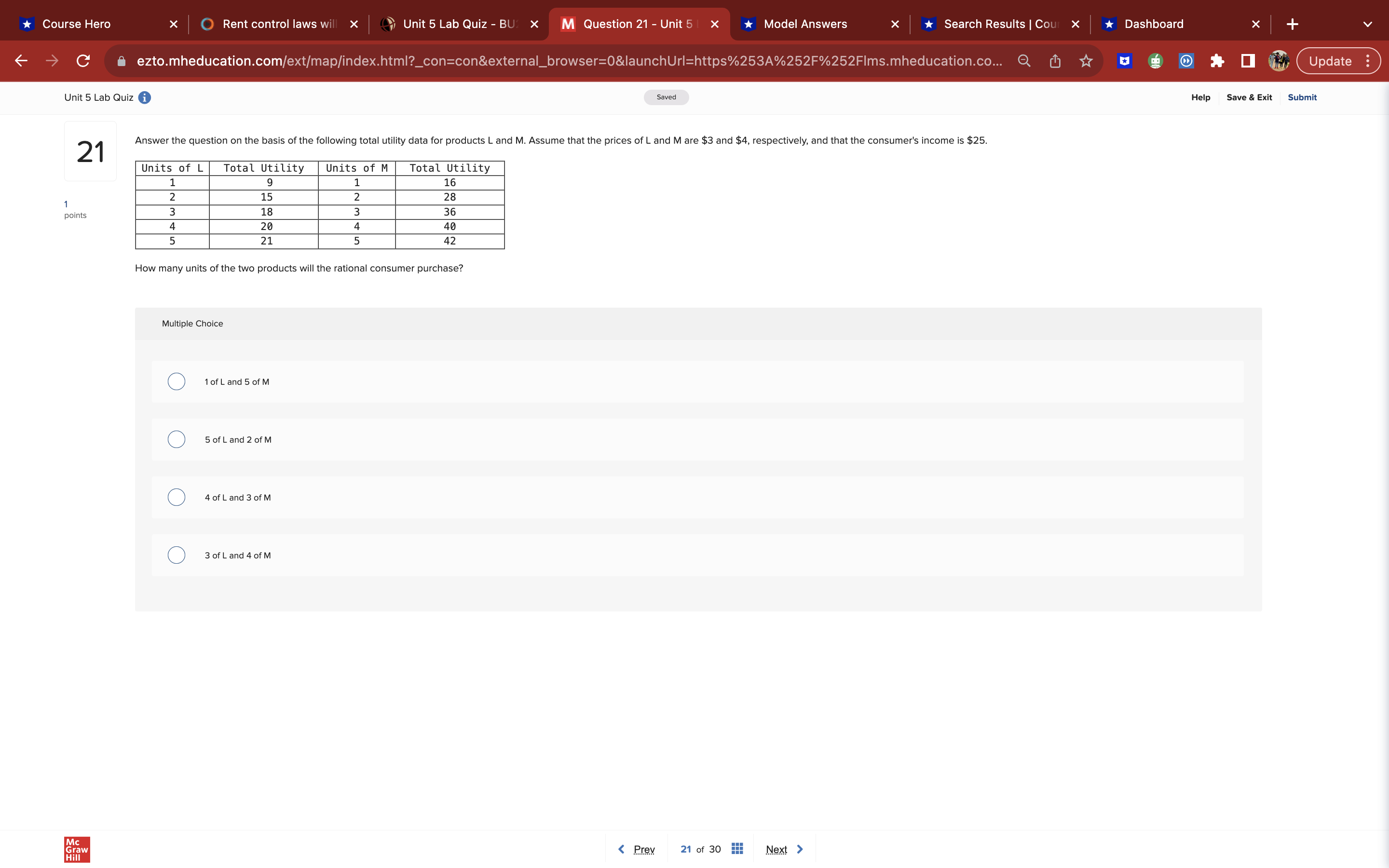 is the value for C? Multiple Choice O 15 O 105 O
