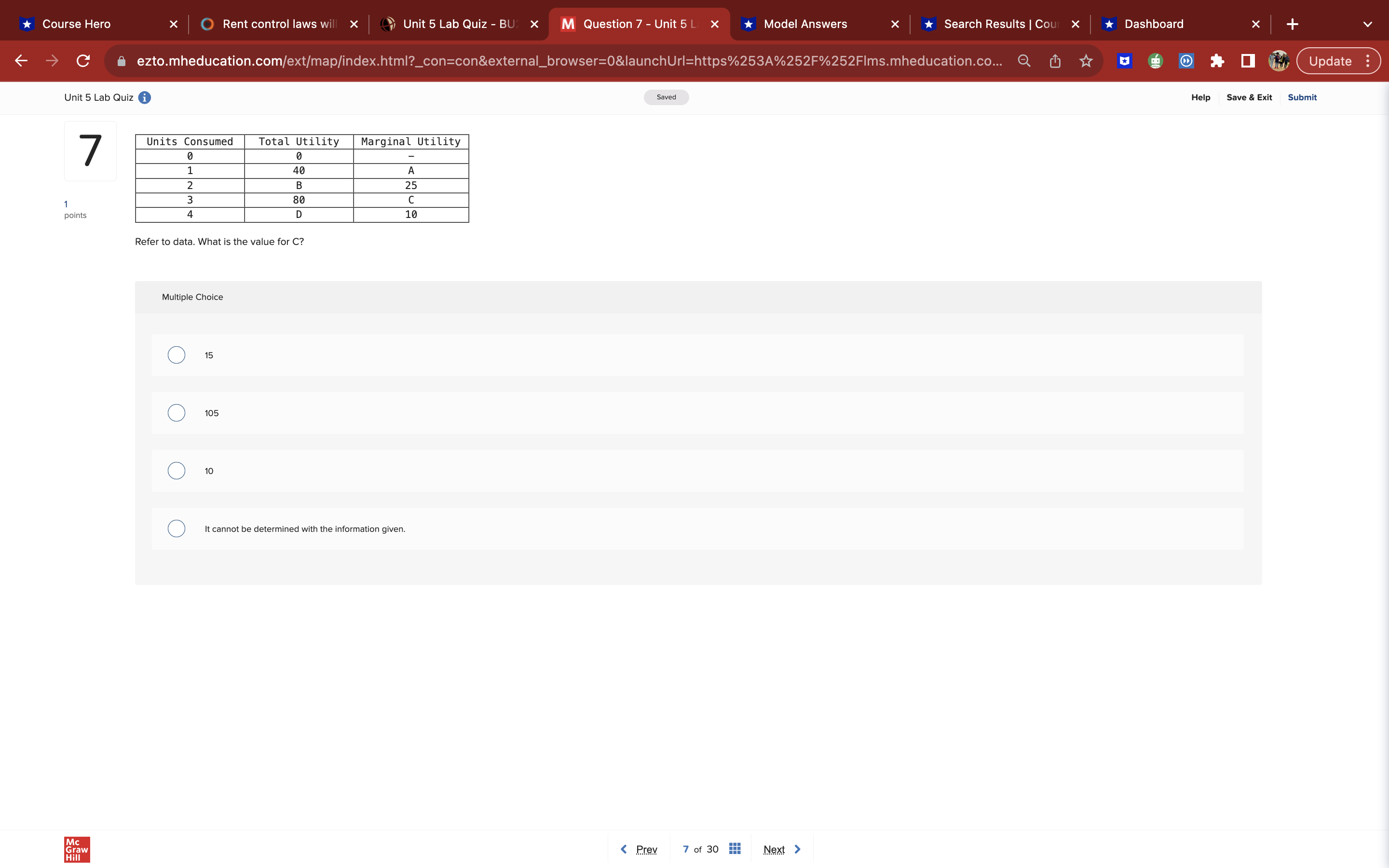 5 Lab Quiz i Saved p Save & Exit Submit 9 Number
