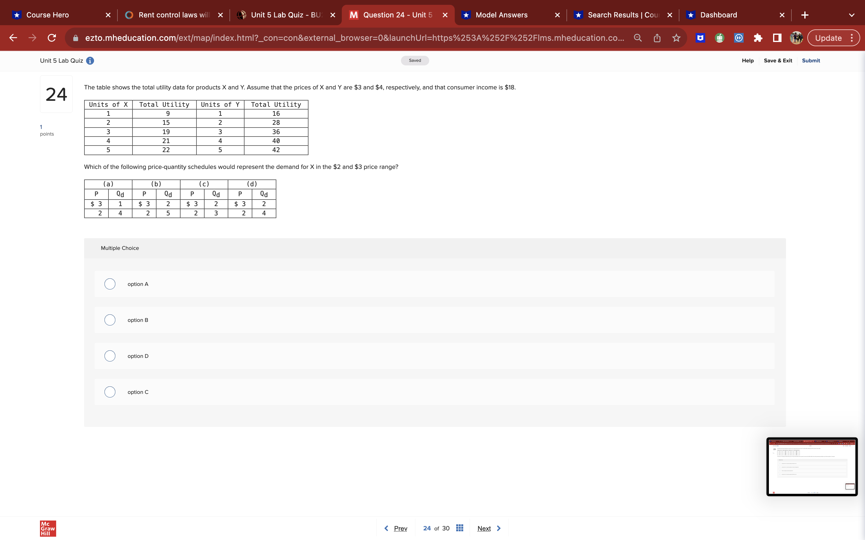 10 Units Consumed Total Utility Marginal Utility 0 28 W N 18