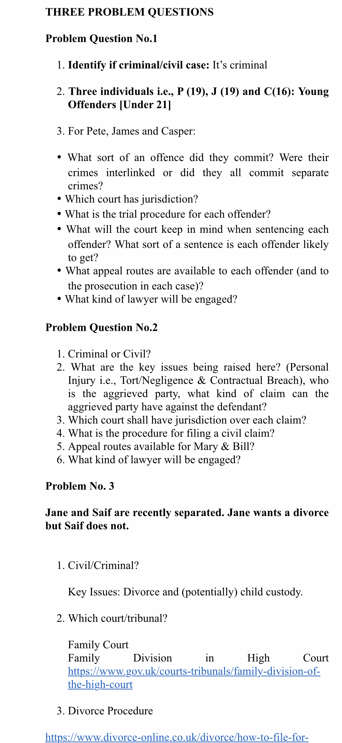 Civil: Sanctions . Criminal: Sentencing Principles/Types 2. Alternatives to Court Structure .