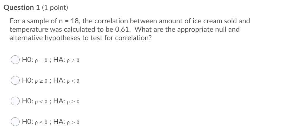 of n = 18, the correlation between amount of ice cream sold