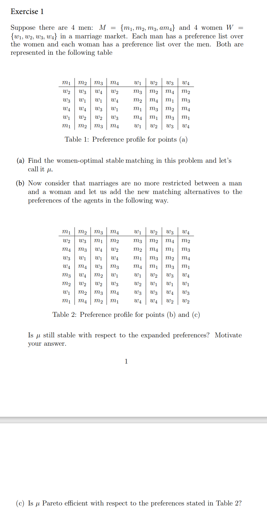  Suppose there are 4 men: M = {m1, m2, m3, am4}