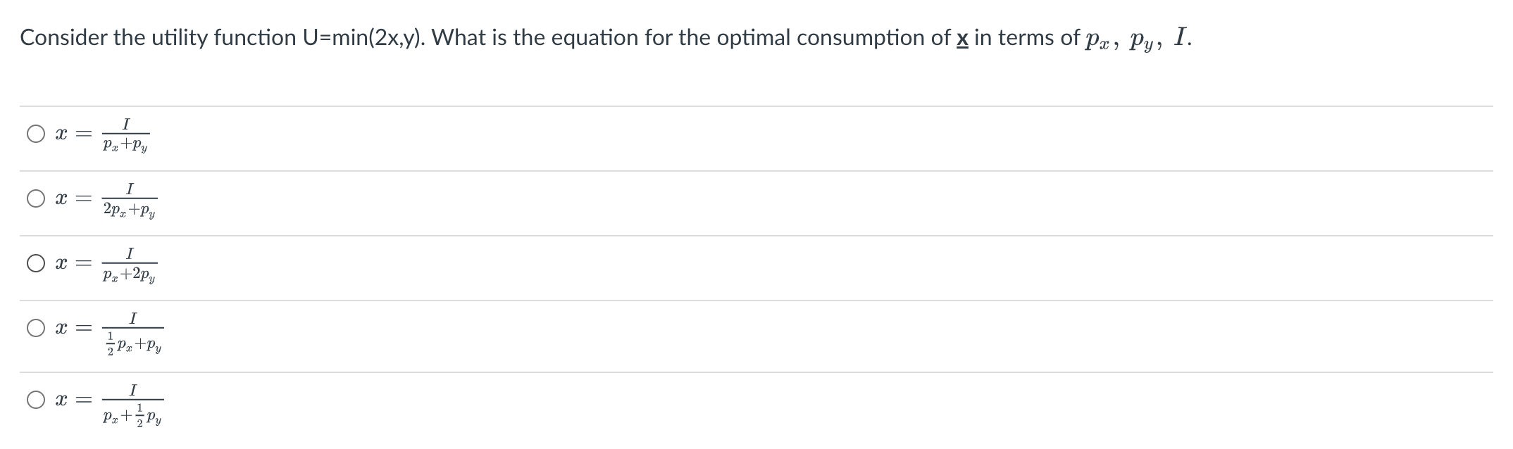 optimal consumption of x in terms of Px, Py, I. O Pa
