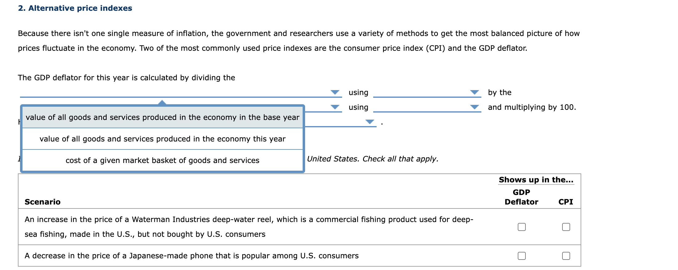 the market basket for the CSPI and the prices of each of