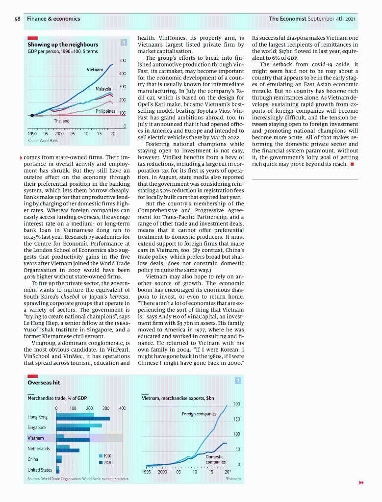not) consistent. Finance & economics The Economist September 4th 2021 57 Vietnam's