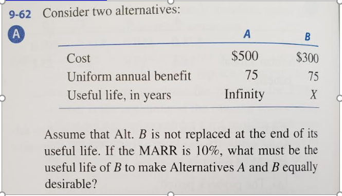 $500 75 Infinity $300 75 x Assume that Alt. B is not