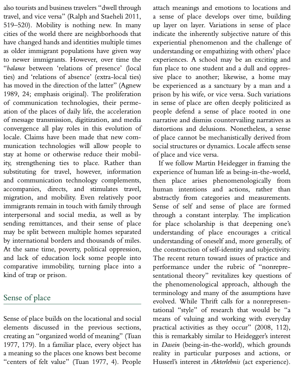 such 'place' feelings, memories, and experiences anchored and how? A reflective but