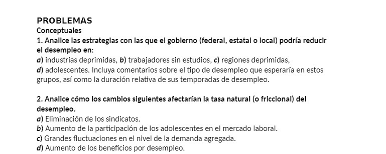 PROBLEMAS Conceptuales 1. Anallce las estrateglas con las que el goblerno (federal,