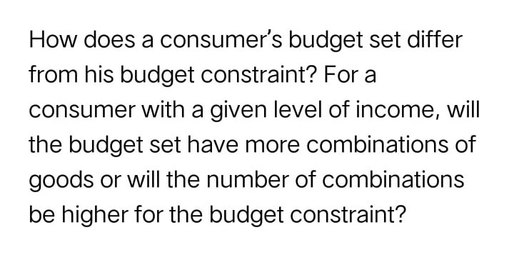  Answer the following: How does a consumer's budget set differ from