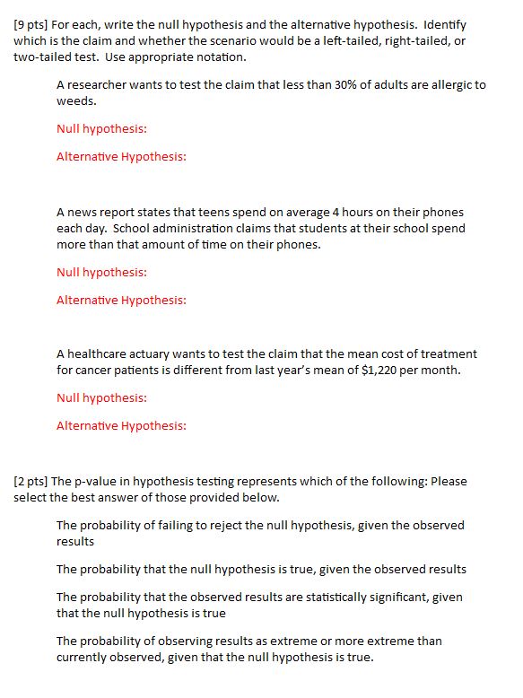 hypothesis. Identify which is the claim and whether the scenario would be