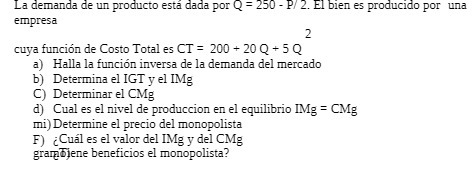 20 5 Q a) Halla Ia funcin inversa de Ia del mercado