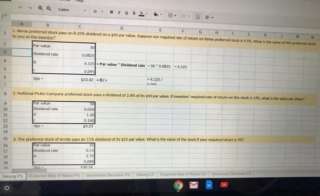 expected rate of return on the stock? 23 Par value 24 Dividend